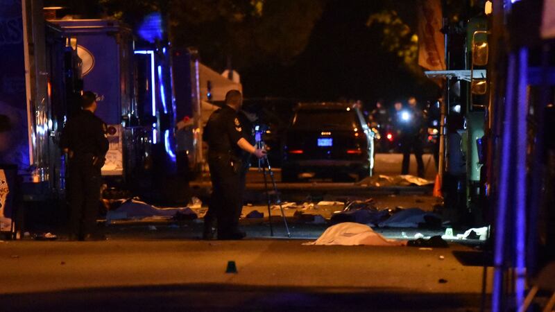 Vancouver police investigate a crime scene after a man drove into pedestrians at the annual Lapu Lapu festival celebrating Filipino culture, at East 43rd Avenue and Fraser, in the south of Vancouver on April 26, 2025. Canadian police arrested a man on April 26 after a car plowed into a street party in the western city of Vancouver killing a number of people. Authorities said the incident happened shortly after 8:00 pm (0300 GMT Sunday) in Vancouver's Sunset on Fraser neighborhood as members of the Filipino community gathered to celebrate Lapu Lapu Day. (Photo by Don MacKinnon / AFP) (Photo by DON MACKINNON/AFP via Getty Images)