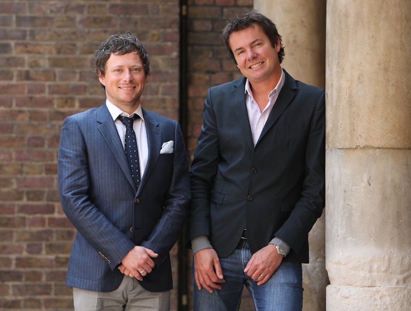 Hair stylist James Pryce and Richard Ward, Managing Director of Richard Ward Hair and Metrospa, pose the day after styling Catherine Middleton's hair for her wedding to Prince William, at Clarence House on April 30, 2011, in London, England.