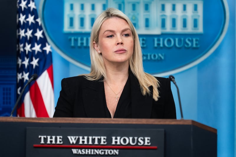 Karoline Leavitt, White House press secretary, holds a briefing on April 27, 2026, addressing the White House Correspondents' Association shooting and other issues.