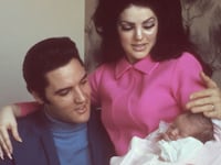 MEMPHIS, TN - FEBRUARY 5: Rock and roll singer Elvis Presley with his wife Priscilla Beaulieu Presley and their 4 day old daughter Lisa Marie Presley on February 5, 1968 in Memphis, Tennessee. (Photo by Michael Ochs Archives/Getty Images)