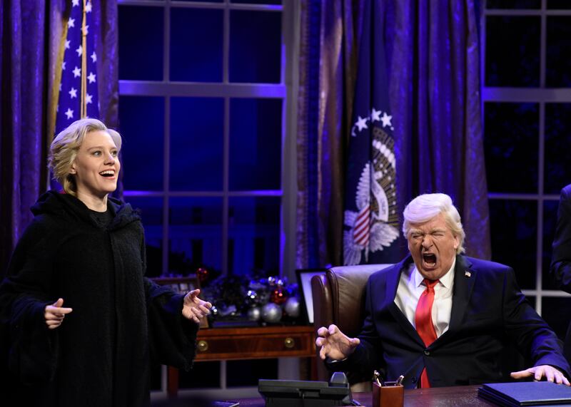 Kate McKinnon as Democratic Presidential Candidate Hillary Clinton and Alec Baldwin as Republican Presidential Candidate Donald Trump