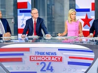 NEW YORK, NEW YORK - APRIL 02: Hosts Lawrence Jones, Steve Doocy, Ainsley Earhardt and Brian Kilmeade with presidential candidate Robert F. Kennedy Jr. as he visits "Fox & Friends" at Fox News Channel Studios on April 02, 2024 in New York City. (Photo by Roy Rochlin/Getty Images)