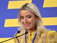 US author Ashley St. Clair, delivers a speech during a convention of the European Parliament leaders of Identity and Democracy group (ID), on December 3, 2023 at the Fortezza da Basso in Florence. The convention organized by Italian deputy Prime Minister Matteo Salvini launches the Northern League campaign for the European elections. ID group has MEPs from eight countries, with the majority coming from Italy's Lega party, the Rassemblement National in France and Germany's AfD. (Photo by Andreas SOLARO / AFP) (Photo by ANDREAS SOLARO/AFP via Getty Images)