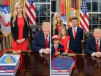 Katie Zacharia poses with Donald Trump and her family.