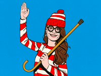 Illustration of Kate Middleton as Where’s Waldo waving her hand