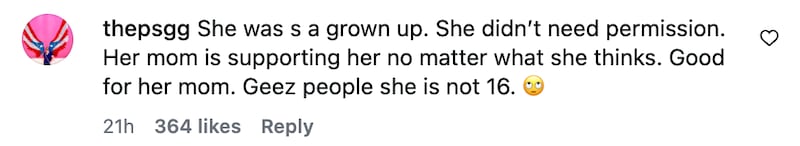 Follower comment about Sophia Umansky's breast lift.
