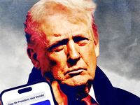 Donald Trump holding his cell phone showing a text from Prime Minister Jonas Gahr Støre