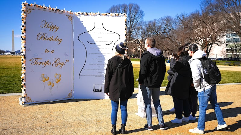 New protest art referencing the Epstein files and President Trump was installed on 3rd Street SW along the National Mall.