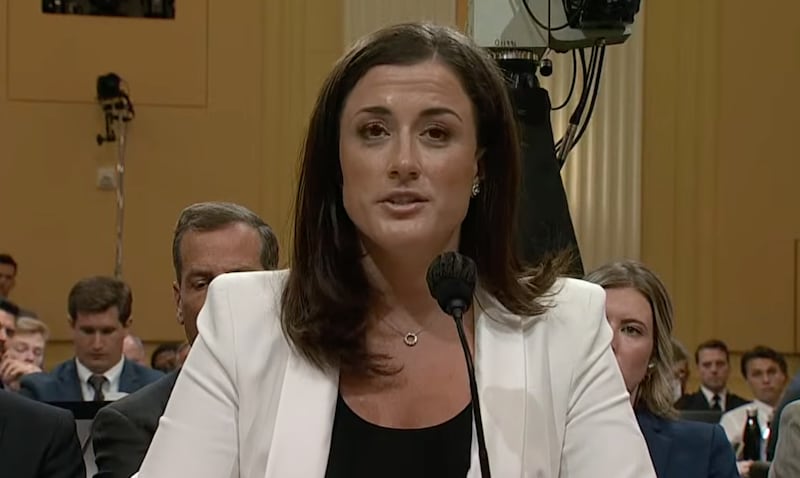 A photo of Cassidy Hutchinson when she testified before the U.S. House Select Committee in 2022.