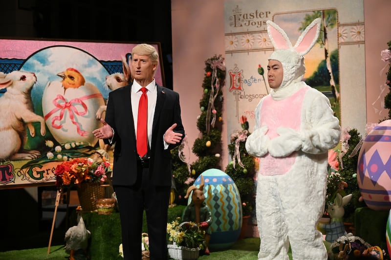 James Austin Johnson as Donald Trump and Bowen Yang as the Easter Bunny