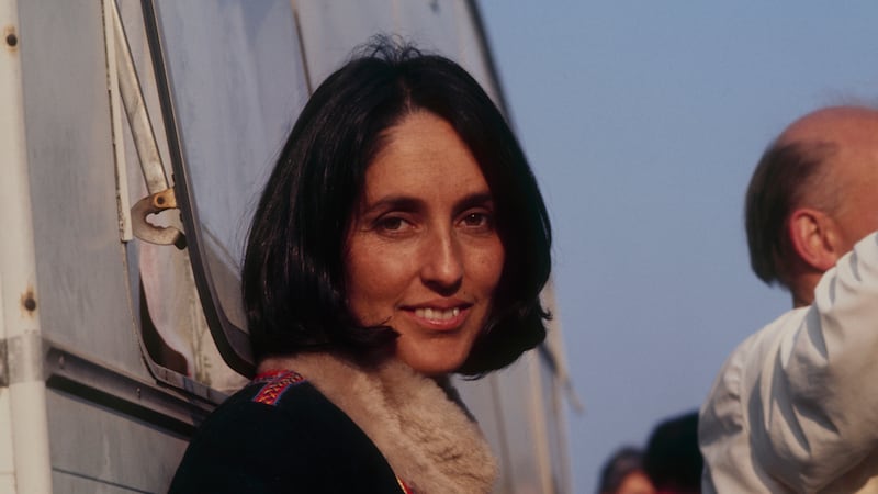 American folk singer Joan Baez backstage at the Isle of Wight Festival on August 30, 1970.