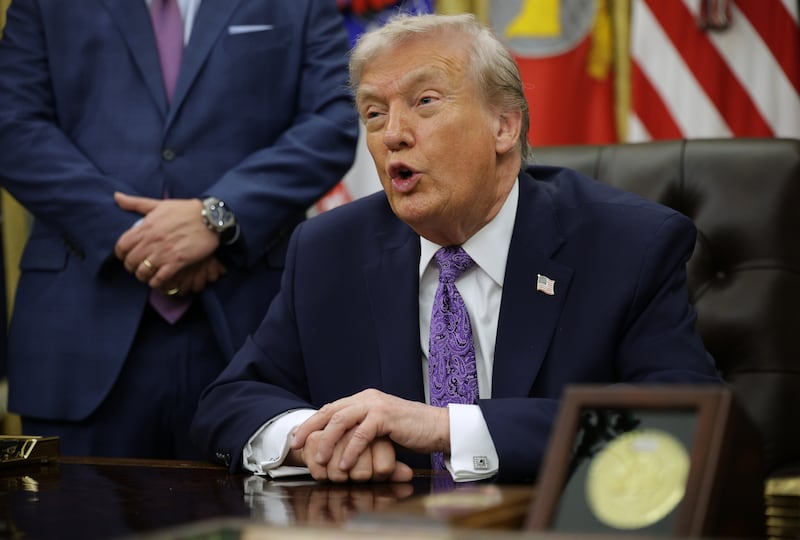 President Donald Trump speaks in the Oval Office of the White House on December 11, 2025 in Washington, DC. Trump signed an executive order that curbs states' ability to regulate artificial intelligence, something for which the tech industry has been lobbying.