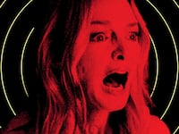 Heather Graham screaming in a photo illustration of a still from Suitable Flesh