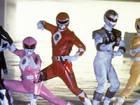 The rangers prepares to battle in a scene from the television series 'Mighty Morphin' Power Rangers', Circa 1993.