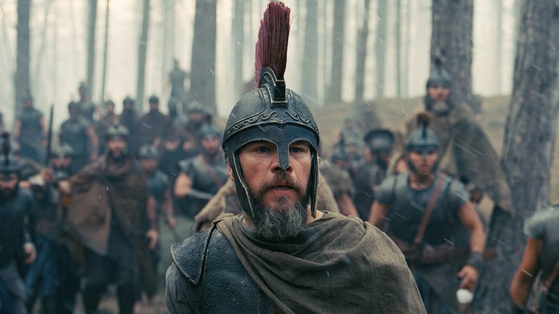 Matt Damon, Will Yun Lee, and Himesh Patel in "The Odyssey."