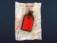 A photo composite of vial of xylazine and congressional bill H.R. 1839.