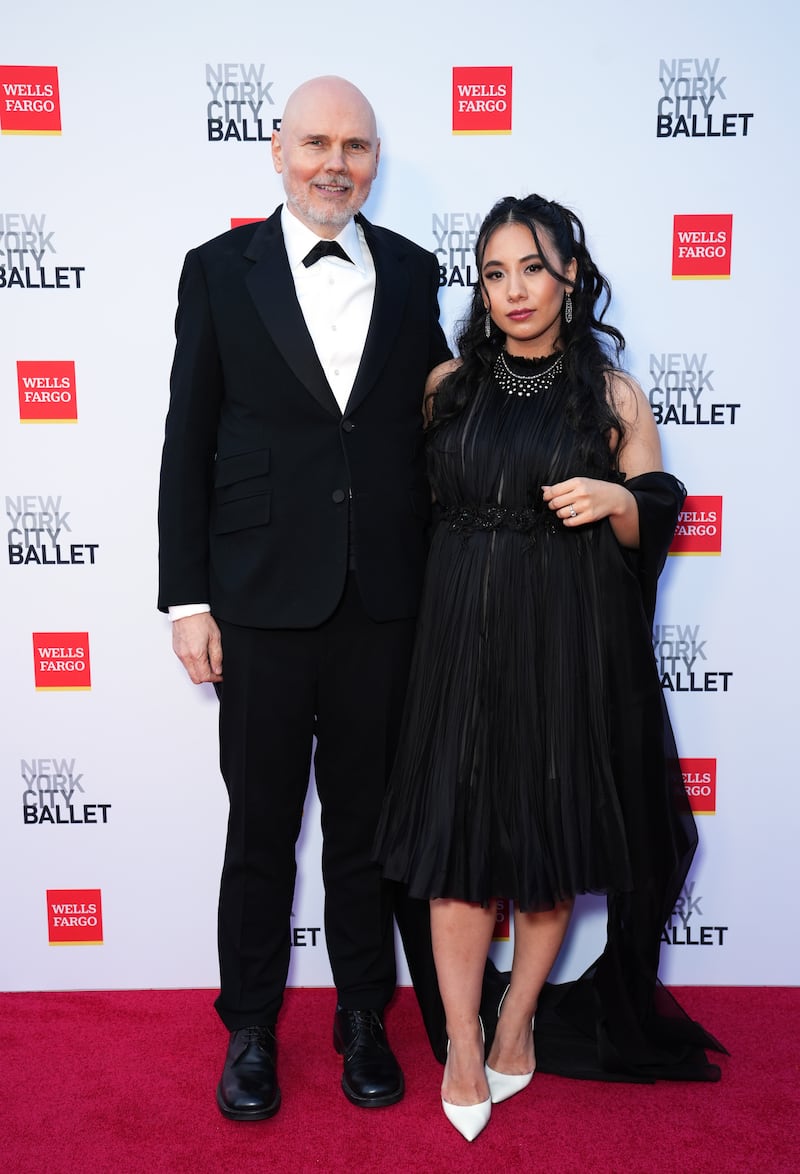 Billy Corgan and Chloe Mendel Corgan attend the New York City Ballet 2024 Fall Fashion Gala at Josie Robertson Plaza at Lincoln Center on October 9, 2024, in New York City.
