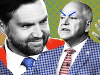 Photo illustration of JD Vance and Tim Walz at the Vice Presidential Debate