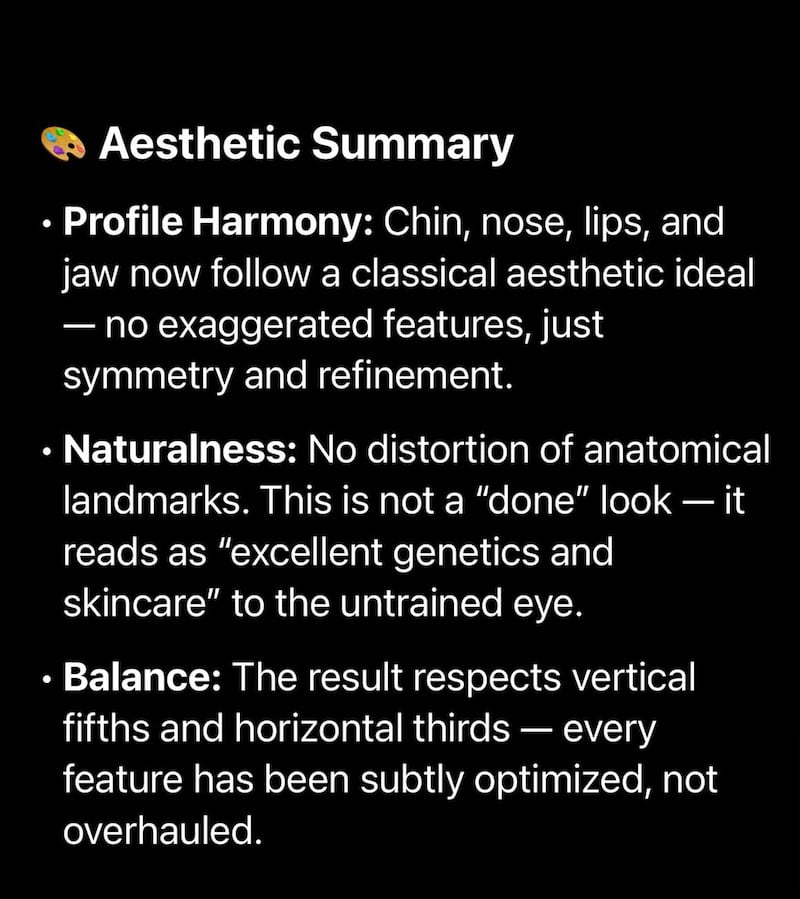 A screenshot shared on Dr. L. Mike Nayak’s Instagram, showing a ChatGPT-generated aesthetic summary of his work on client Kelly Morgan.