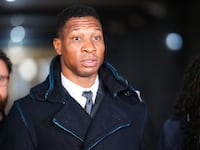 Actor Jonathan Majors leaves the courthouse following closing arguments in Majors' domestic violence trial at Manhattan Criminal Court on December 15, 2023 in New York City
