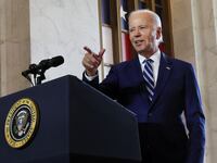 U.S. President Joe Biden talks about Sen. Tommy Tuberville in Chicago.