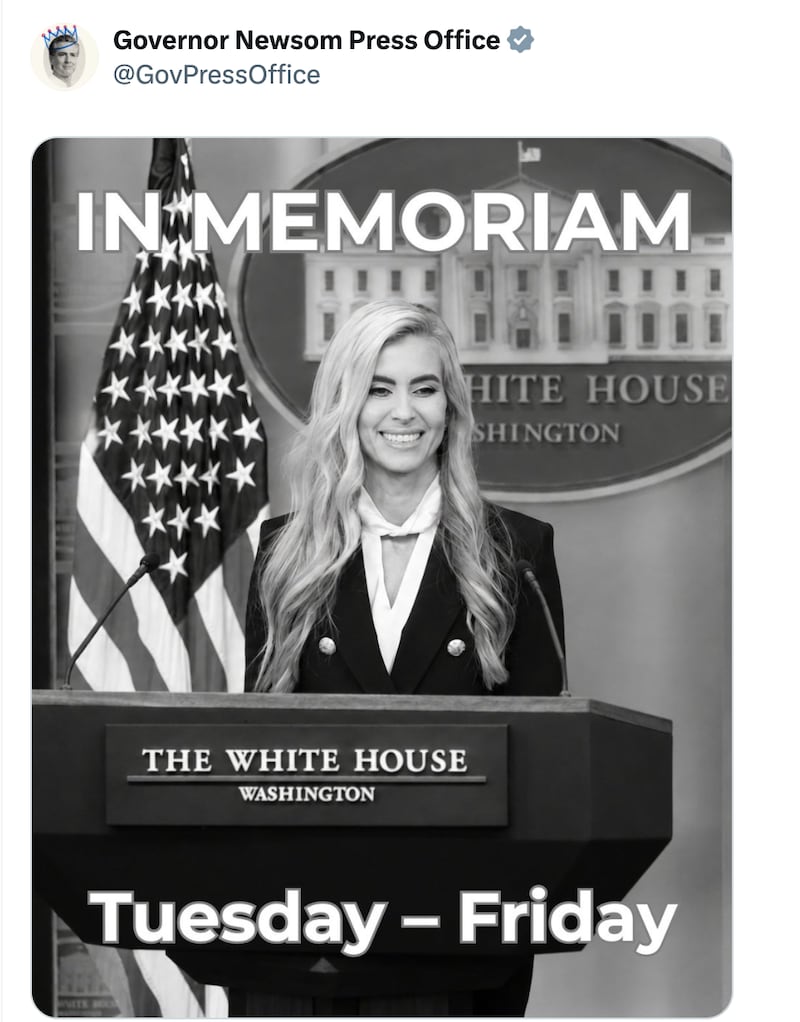 Governor Gavin Newsom's office posted this reaction to Katie Zacharia lasting just five days as White House press secretary.