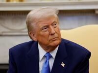 US President Donald Trump meets with French President Emmanuel Macron (out of frame) in the Oval Office of the White House in Washington, DC, on February 24, 2025. (Photo by Ludovic MARIN / POOL / AFP) (Photo by LUDOVIC MARIN/POOL/AFP via Getty Images)