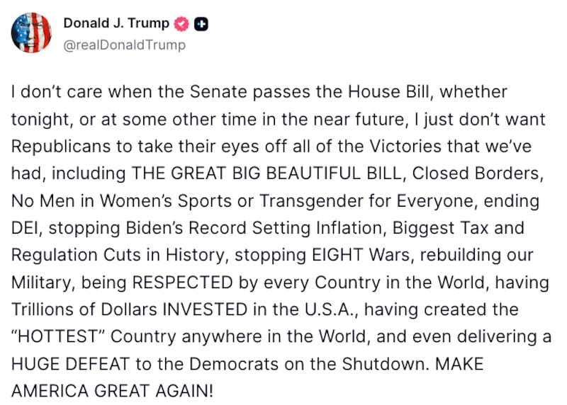 Trump Truth Social post