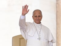 Pope Leo waves to the crowd at the start of his weekly general audience at St. Peter's Square in the Vatican on October 7, 2026.