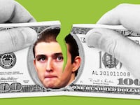 illo illustration of Barron Trump on a $100 bill being ripped in half