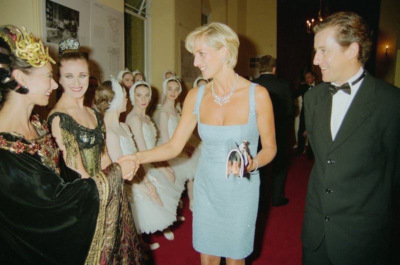 Princess Diana meets members of the cast of an English National Ballet production of Swan Lake.