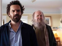 A photo including Jake Johnson and Biff Liff in the film Self Reliance on Hulu
