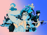 A photo illustration shows a collage of images from Studio Ghibli films