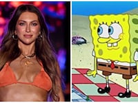 Stassi Schroeder in the Sports Illustrated Swimsuit runway show (left); SpongeBob SquarePants (right)