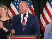Timothy Kennedy delivers a victory speech after being projected to win the special election for New York’s 26th Congressional District.