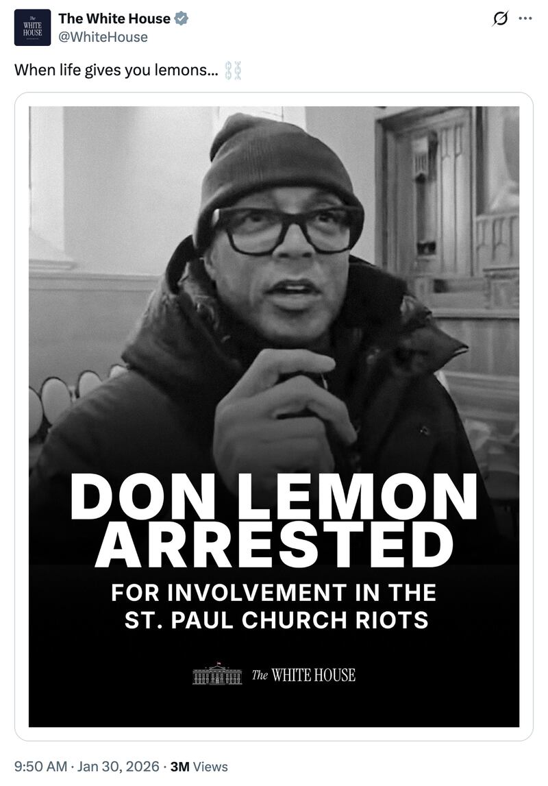 White House tweet celebrating Don Lemon's arrest