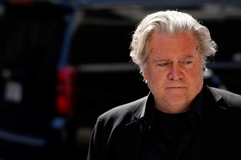 Steve Bannon, talk show host and former White House advisor to former President Donald Trump, arrives to U.S. District Court.