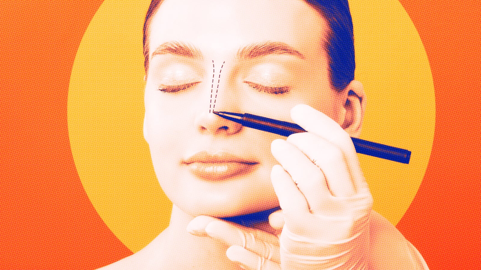 Woman getting a mark up for a nose job.