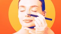 Woman getting a mark up for a nose job.
