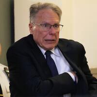 A photo of ex-NRA head Wayne LaPierre arriving in court.