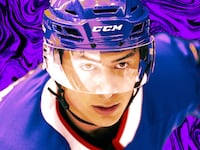 A photo illustration of Hudson Williams as Shane Hollander in Heated Rivalry.