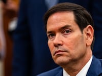 WASHINGTON, DC - JULY 14: U.S. Secretary of State Marco Rubio listens as U.S. President Donald Trump meets with Mark Rutte, NATO's secretary general, at the White House on July 14, 2025 in Washington, DC. The President told reporters over the weekend that he would be making a "major statement" today about Russia, as he expressed his growing frustration with President Vladimir Putin's refusal to end the war in Ukraine. (Kent Nishimura for The Washington Post via Getty Images)