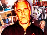 A photo illustration of Jefferey Epstein and images from the Epstein files for the Daily Beast podcast.