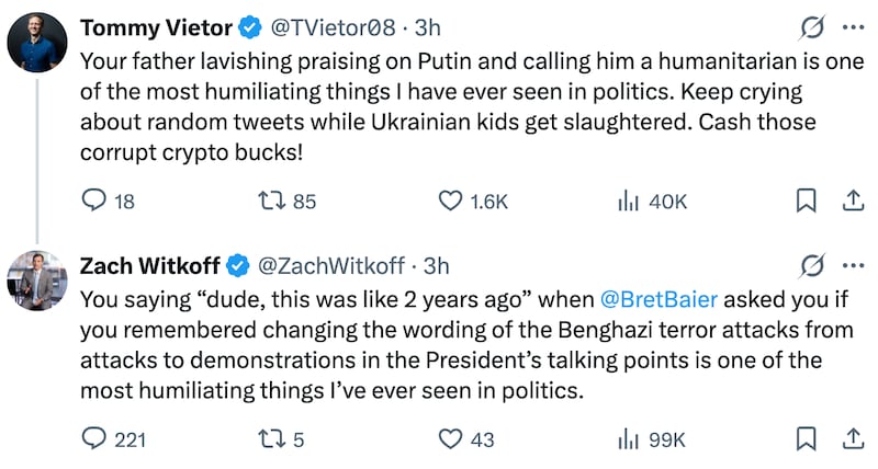 Tommy Vietor and Zach Witkoff on X