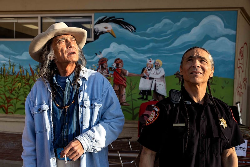 Richard Ray Whitman as Old Man Fixico, Zahn McClarnon as Big in Reservation Dogs.