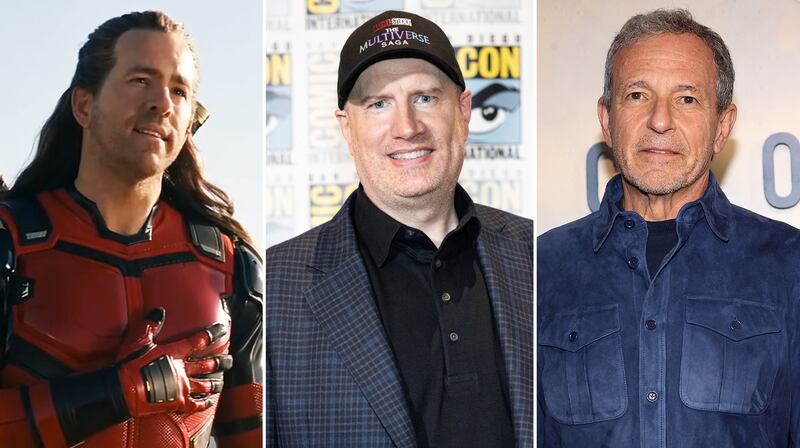 Ryan Reynold, Kevin Feige, and Bob Iger.