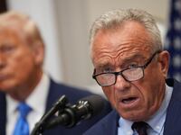 WASHINGTON, DC - SEPTEMBER 22: U.S. Health and Human Services Secretary Robert F. Kennedy Jr., joined by President Donald Trump (L), delivers an announcement on “significant medical and scientific findings for America’s children” in the Roosevelt Room of the White House on September 22, 2025 in Washington, DC. Federal health officials suggested a link between the use of acetaminophen during pregnancy as a risk for autism, although many health agencies have noted inconclusive results in the research.
