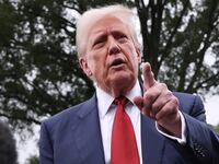 President Donald Trump speaks to the media as he departs the White House on August 01, 2025 in Washington, DC.