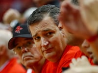 Ted Cruz watches Game 7 of the NBA Western Conference Finals at Toyota Center on Monday, May 28, 2018, in Houston. ( Brett Coomer / Houston Chronicle ) (Photo by Brett Comer/Houston Chronicle via Getty Images)