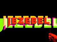 Photo illustration of a layered logo from Jezebel in various colors with an arm pulling an off switch.